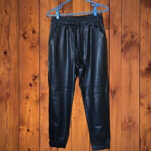 David Lerner Women's Small Faux Leather Black Pull On Elastic Waist Pants